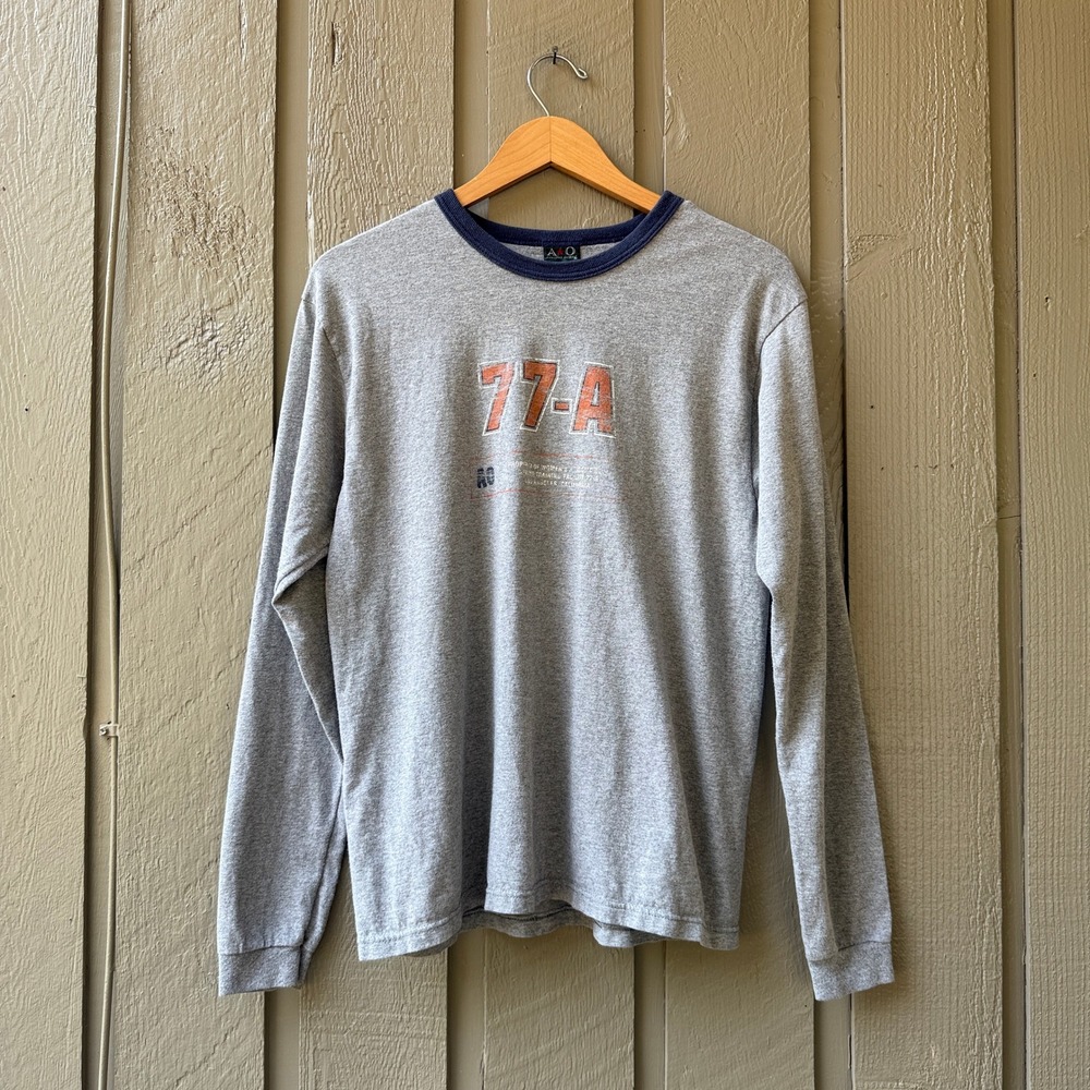 American Outpost 77-A Graphic Ringer Long Sleeve Shirt Womens XL Gray Cotton